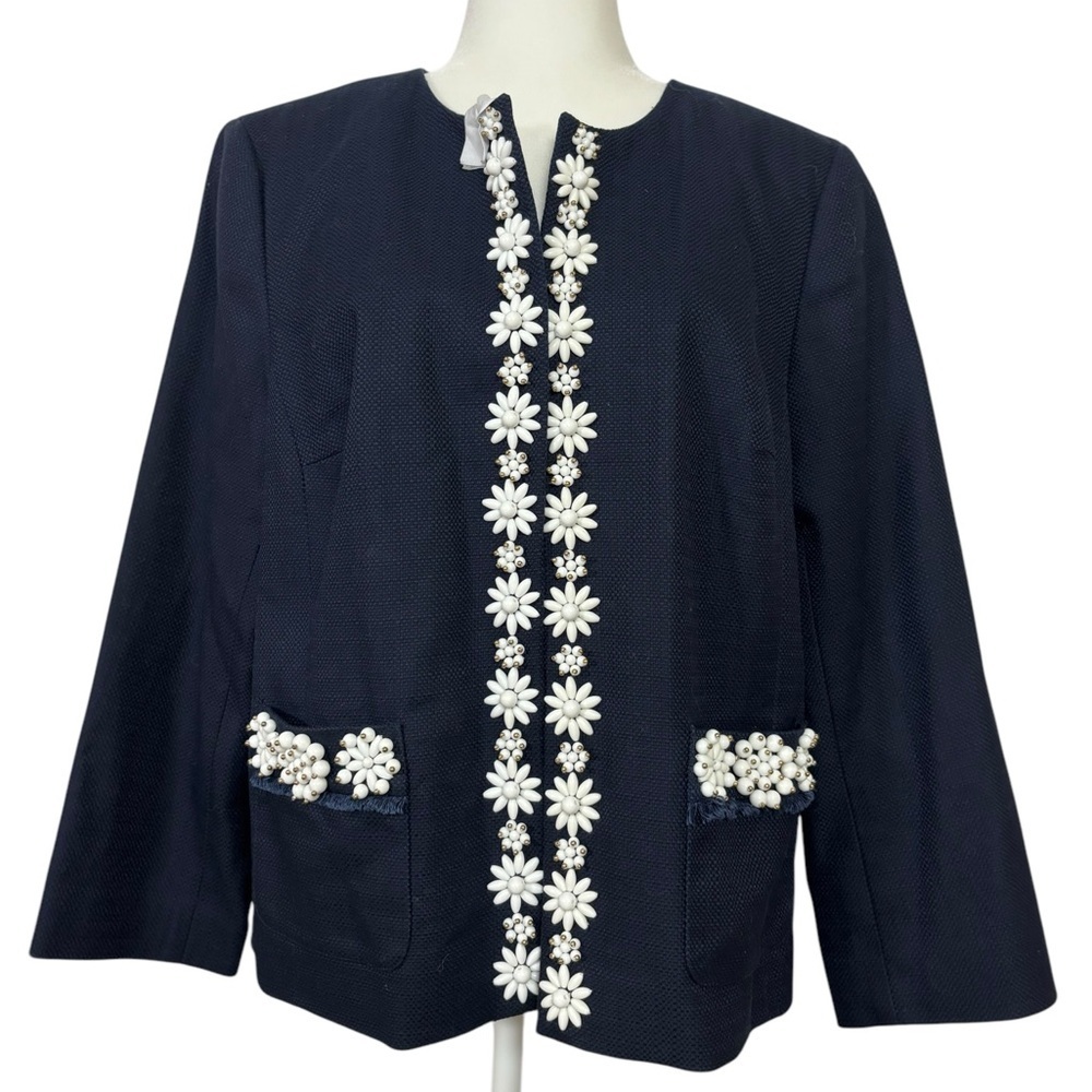 Talbots Navy Blue Floral Embellished Jacket - Picture 1 of 11